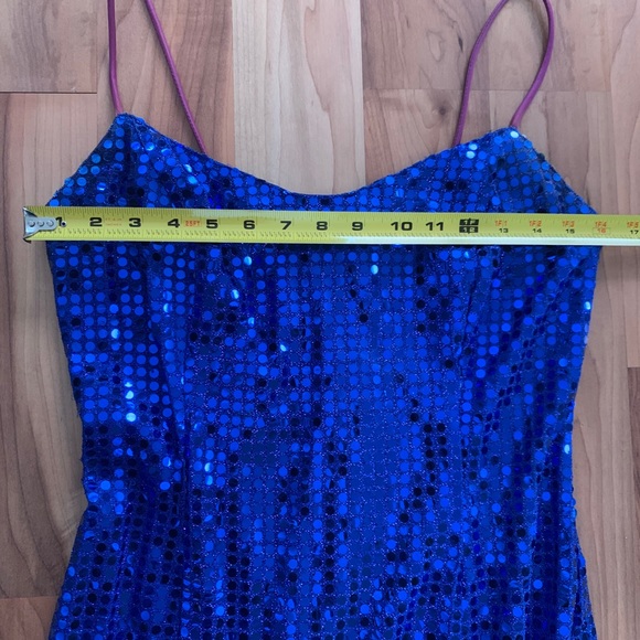 Long Cobalt Blue Sequin Dress Dramatic Slit - Picture 3 of 12
